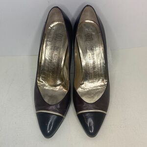 Vintage Bruno Magli All Leather Brown & Gold Pumps, Size-5.5